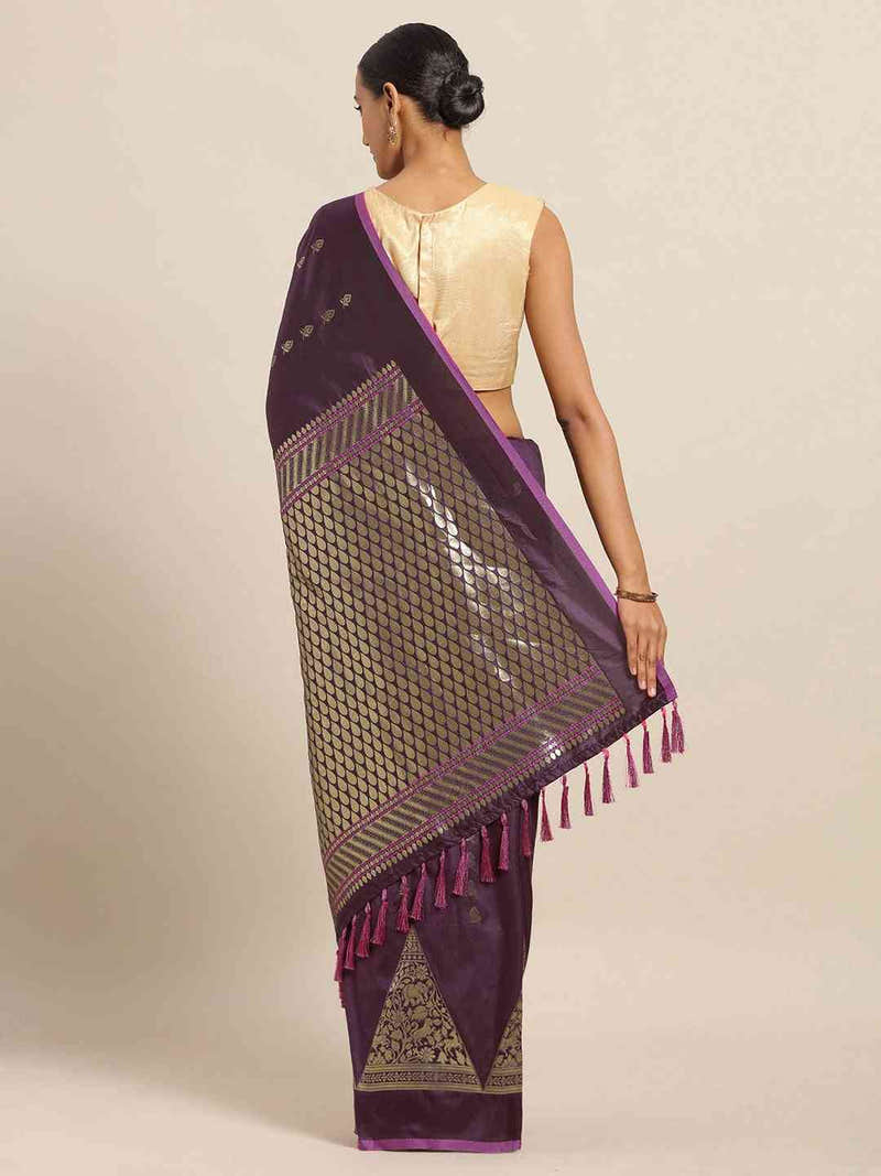 Traditional Purple Colour Ethnic Motifs And Zari Silk Banarasi Saree
