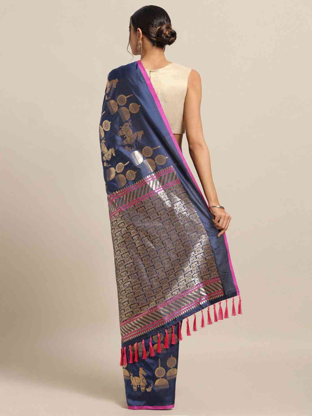 Beautiful Traditional Navy Colour Silk Banarasi Saree