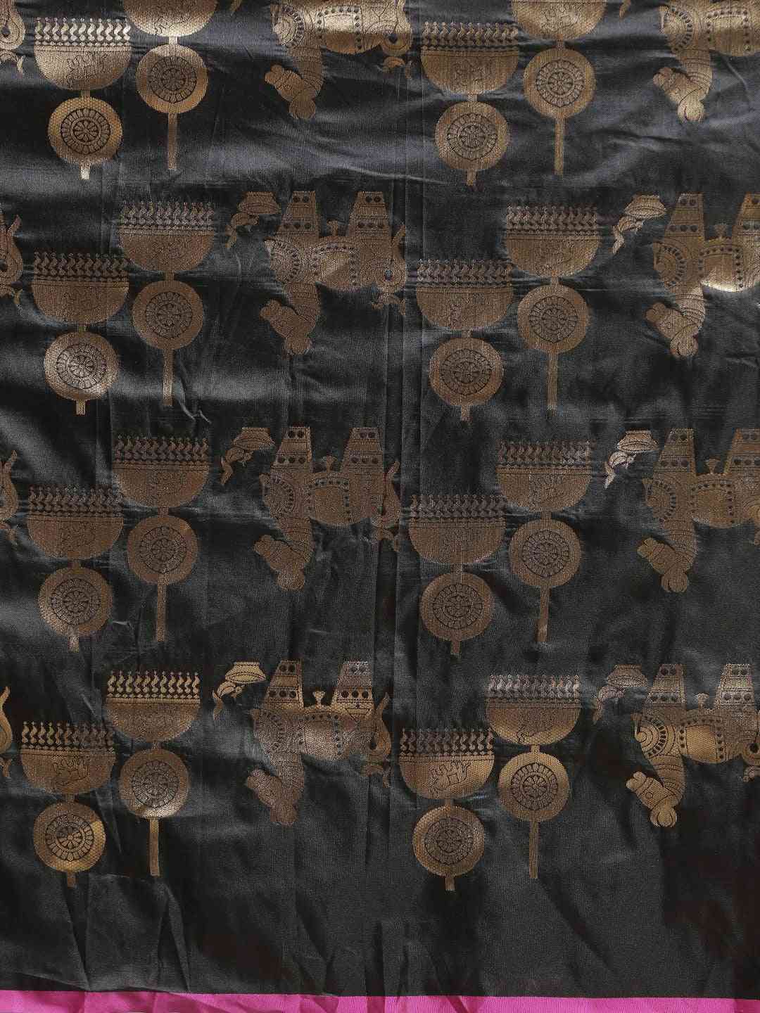 Traditional Black Colour Banarasi Saree With Ethnic Motifs