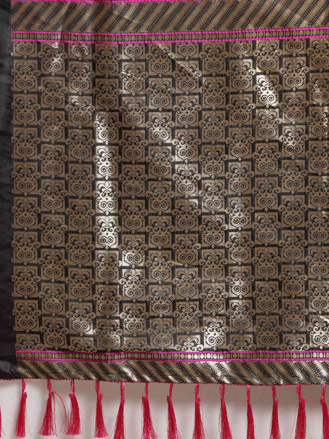 Traditional Black Colour Banarasi Saree With Ethnic Motifs