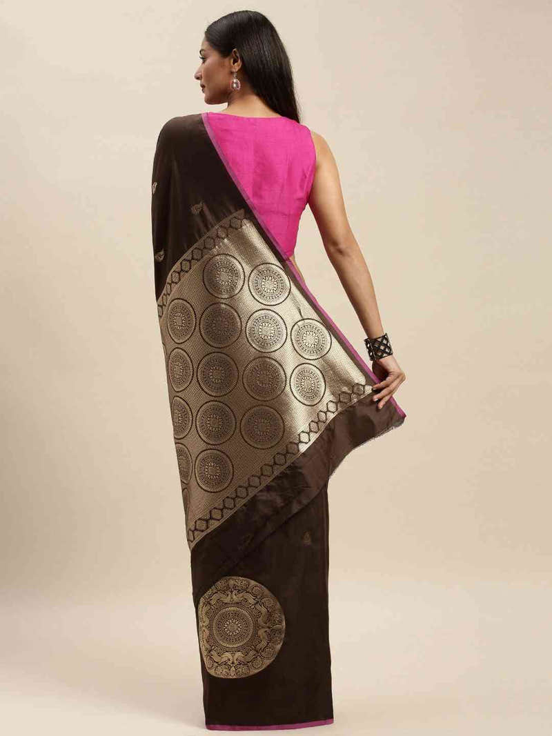 Banarasi Coffee Brown Soft Silk Kanchi Zari Weaving Saree