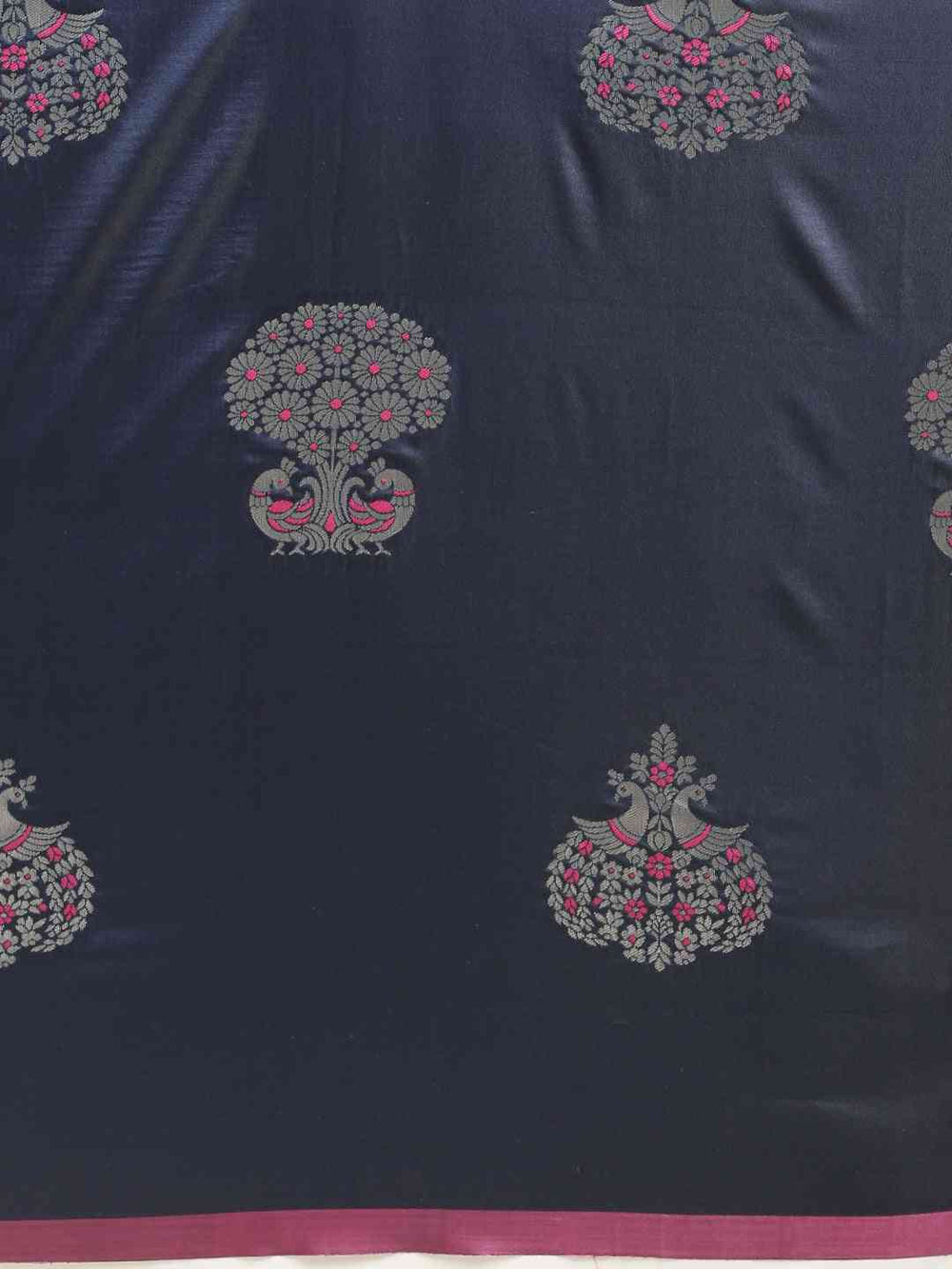 Ethnic Motifs Banarasi Silk Saree in Navy Colour