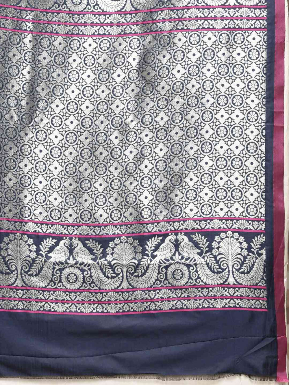 Ethnic Motifs Banarasi Silk Saree in Navy Colour