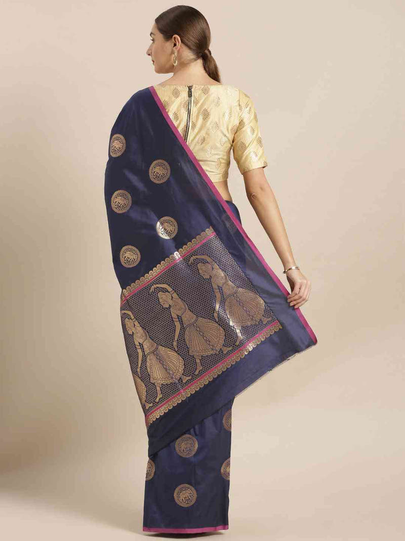 Bollywood Navy Colour Ethnic Motif Zari Silk Saree