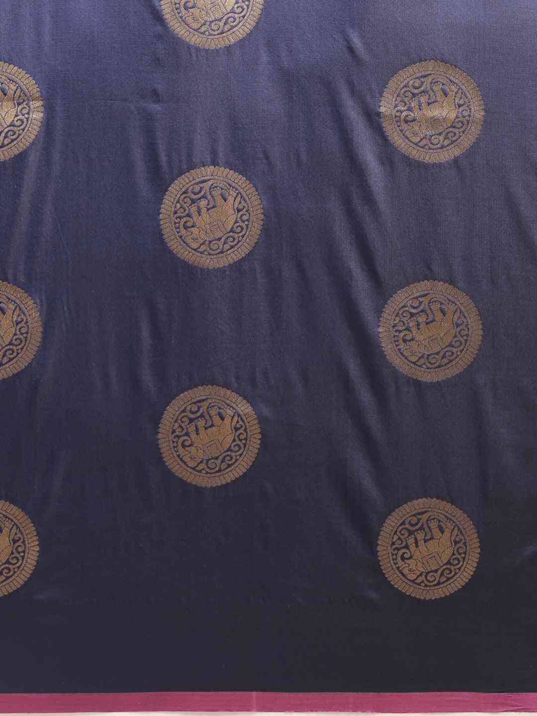 Bollywood Navy Colour Ethnic Motif Zari Silk Saree