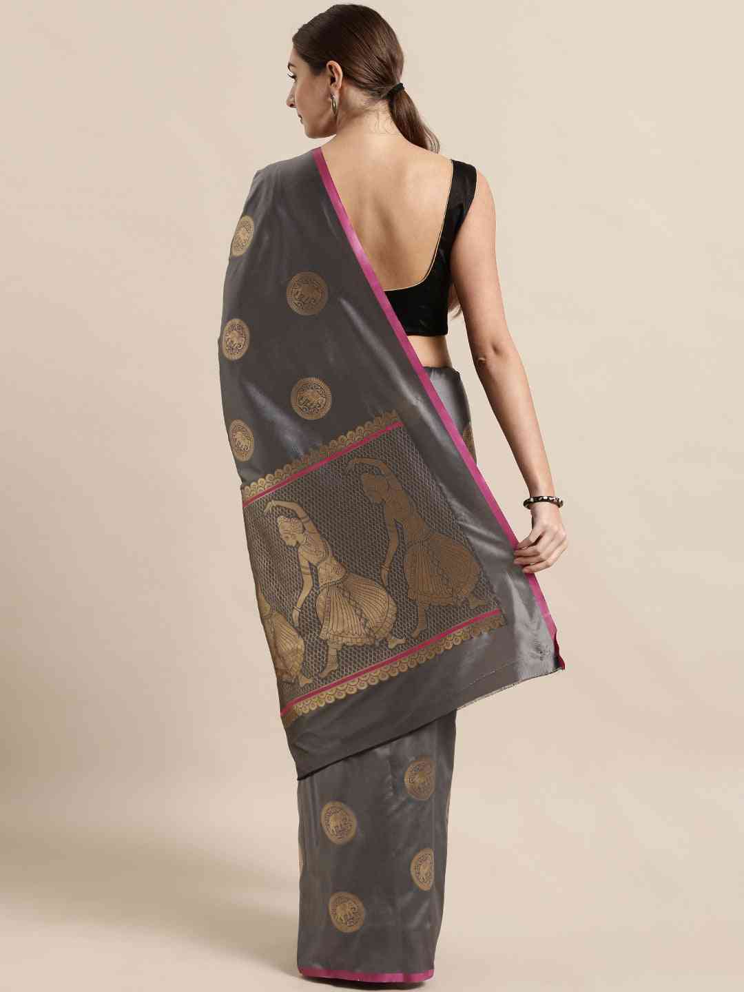 Beautiful Bollywood Grey Colour Silk Banarasi Saree