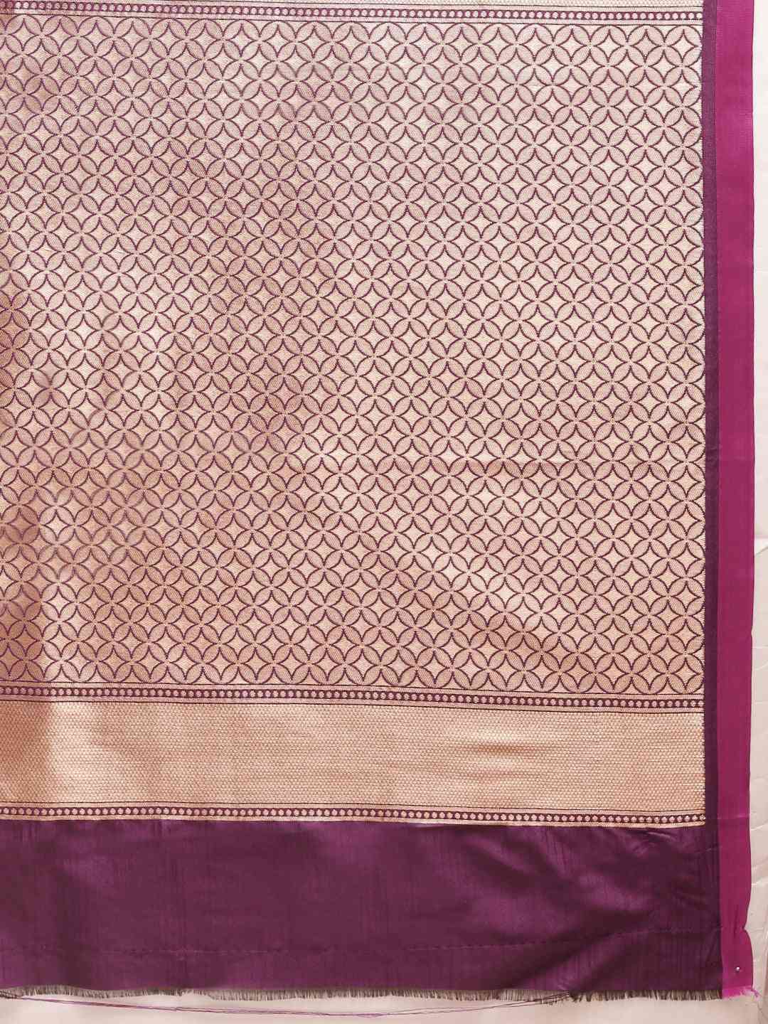 Geometric Print Wine Colour Zari Silk Banarasi Saree