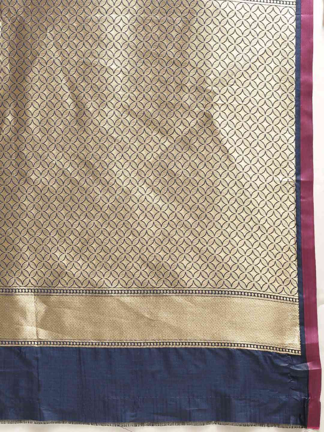 Geometric Print Navy Colour Zari Silk Banarasi Saree