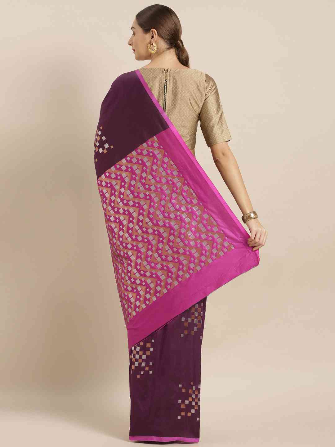 Stylish Banarasi Wine Colour Silk Blend Saree