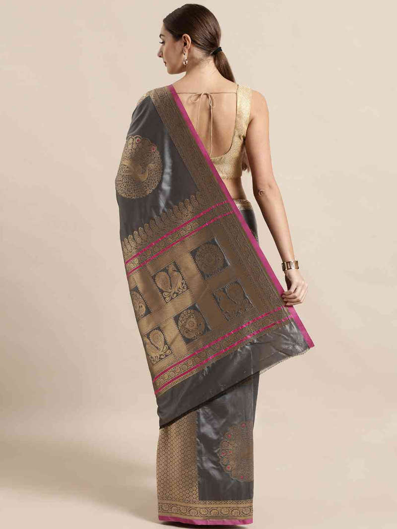 Banarasi Grey Colour Silk Woven Design Saree