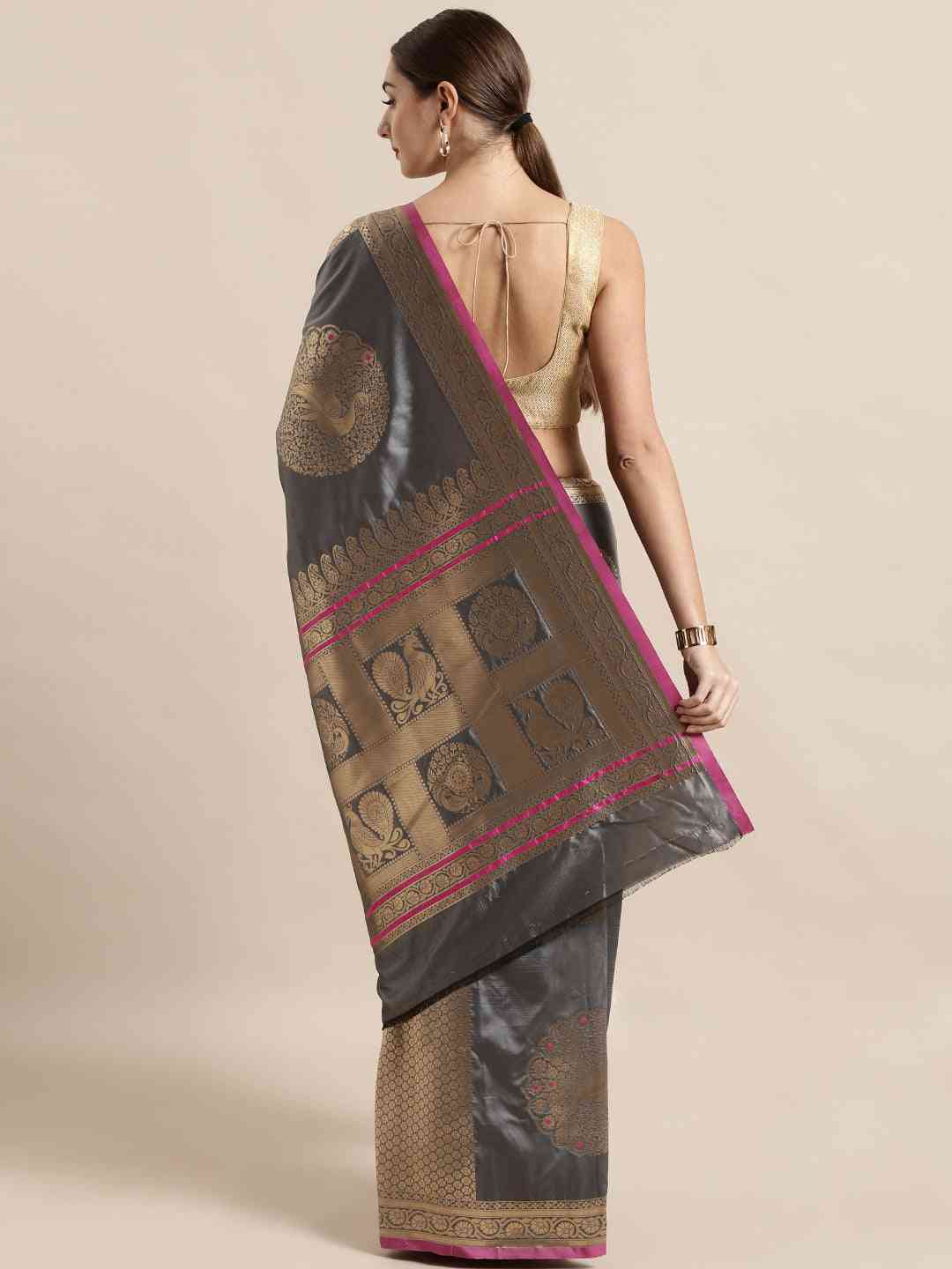 Banarasi Grey Colour Silk Woven Design Saree