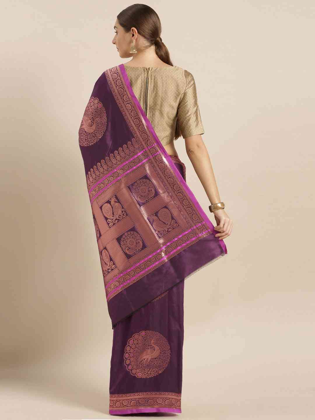 Banarasi Wine Colour Silk Saree With Woven Designs