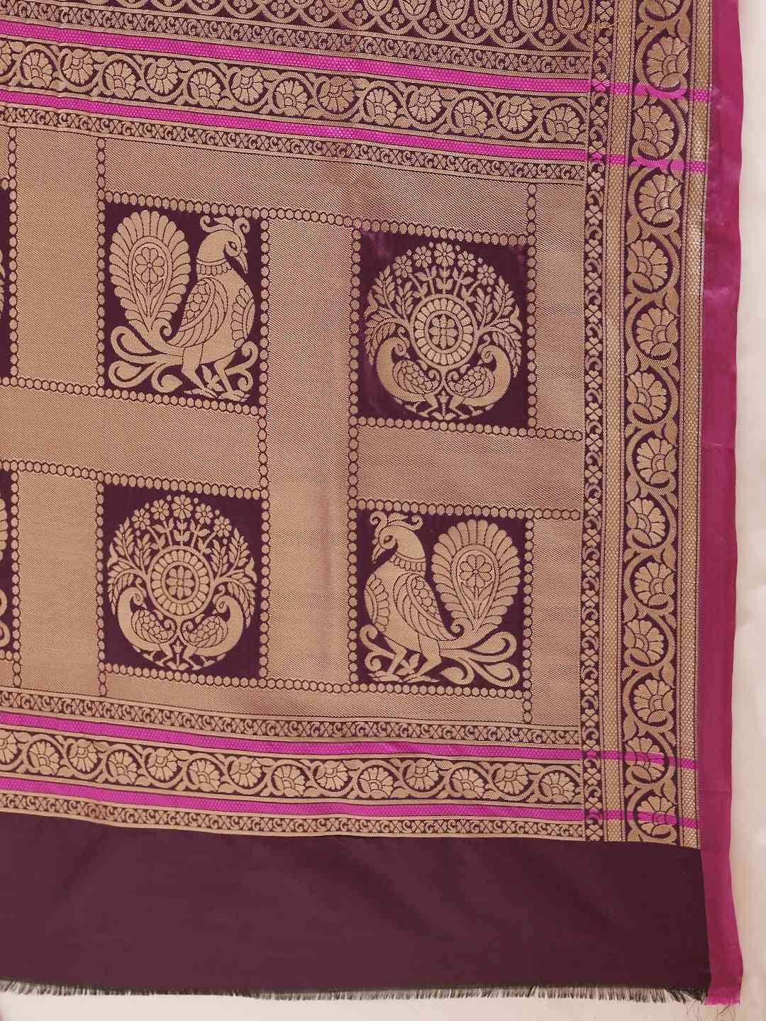 Banarasi Wine Colour Silk Saree With Woven Designs