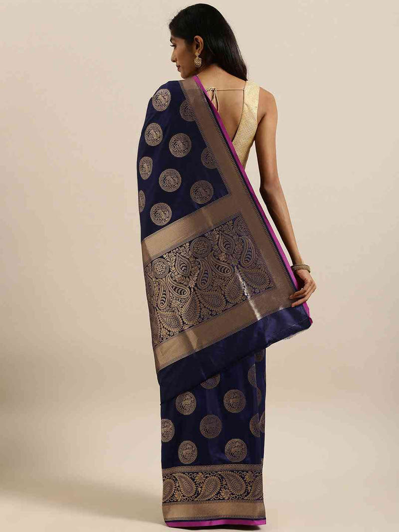 Traditional Navy Silk Blend Banarasi Saree