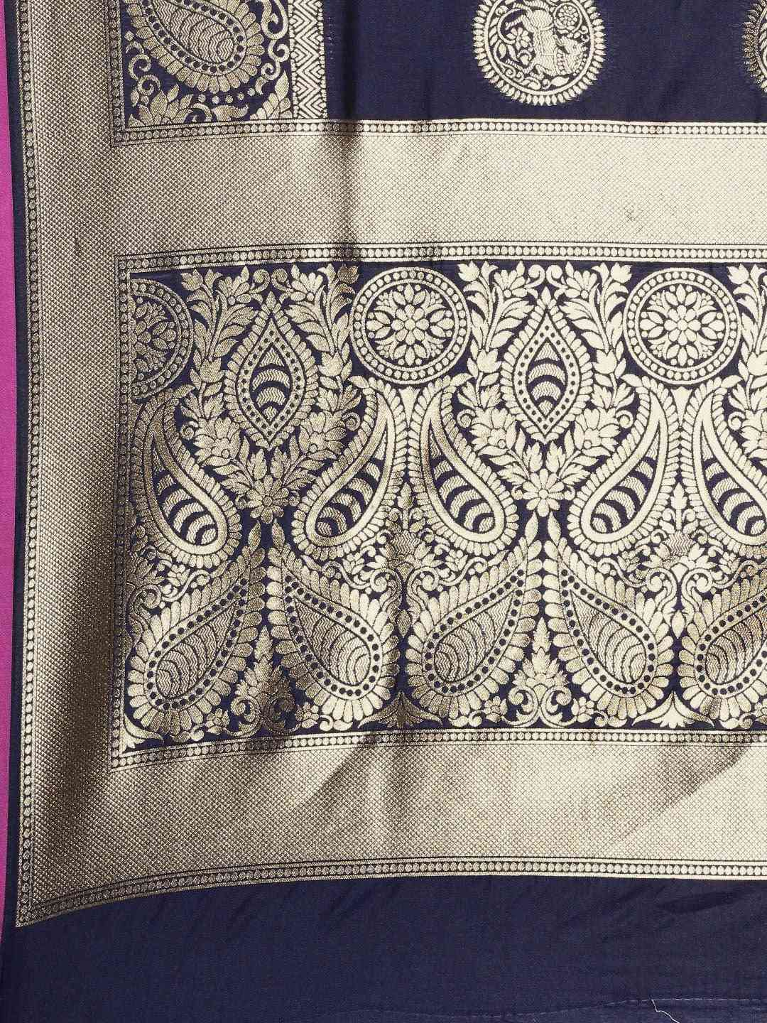 Traditional Navy Silk Blend Banarasi Saree