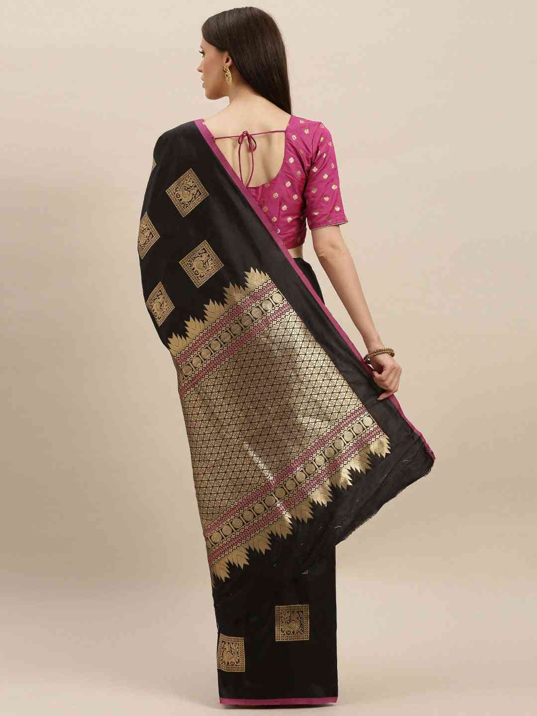 Kanjivaram Black Colour Silk Blend Woven Design Saree