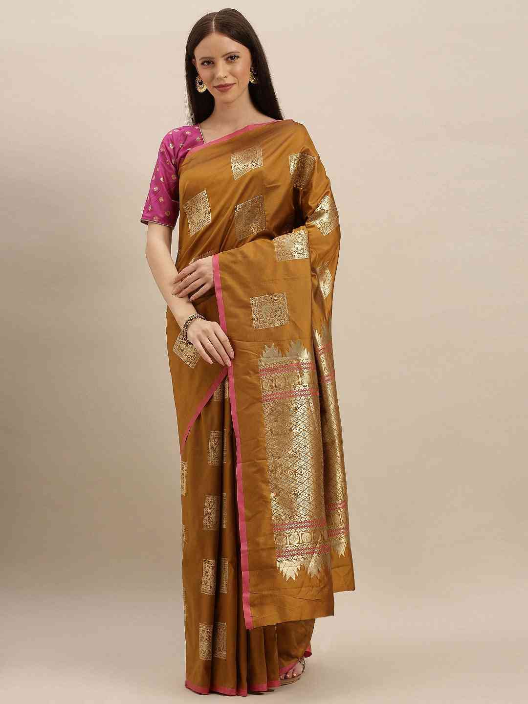 Kanjivaram Mustard Colour Silk Blend Sarees