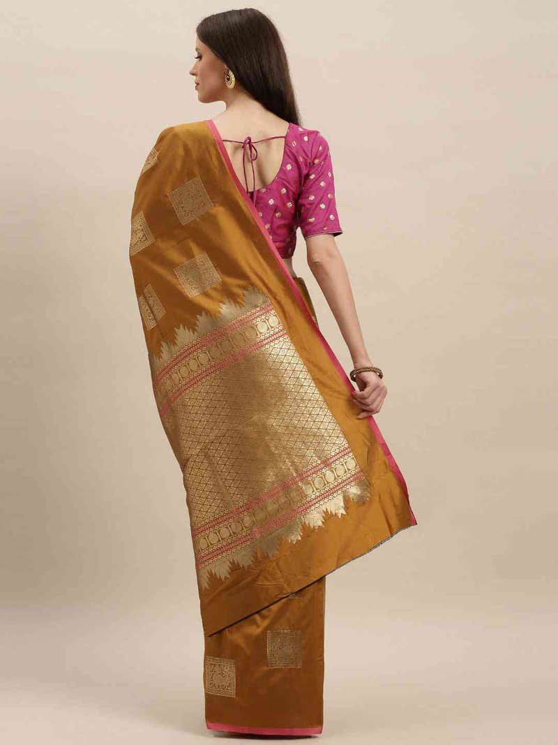 Kanjivaram Mustard Colour Silk Blend Woven Design Saree