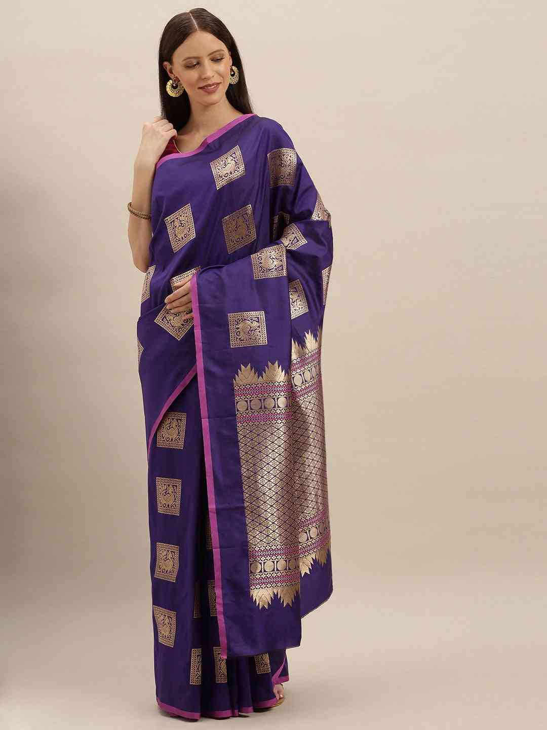 Kanjivaram Indigo Silk Blend Saree