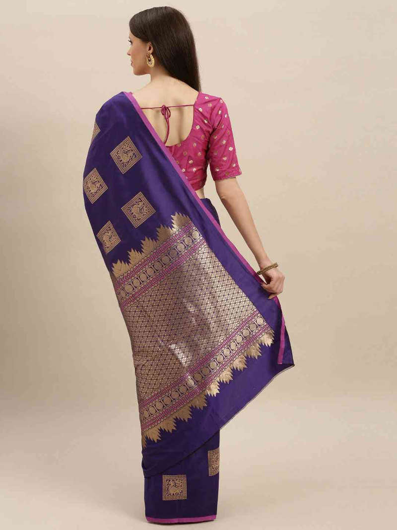 Kanjivaram Indigo Colour Silk Blend Woven Design Saree