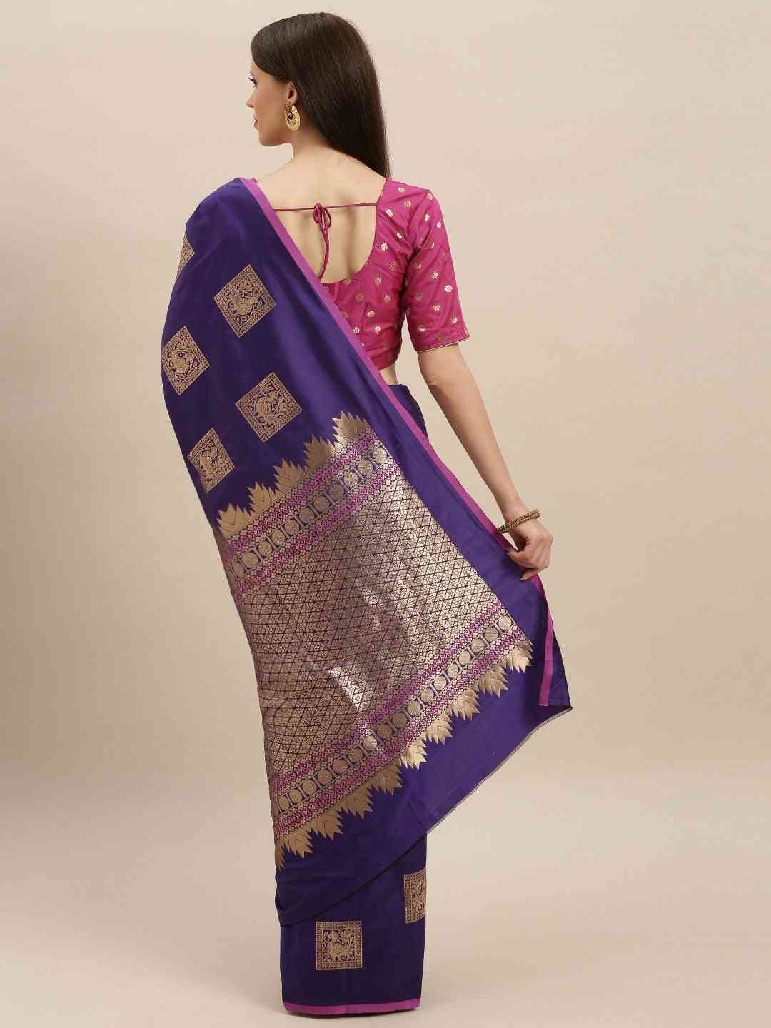 Kanjivaram Indigo Silk Blend Saree