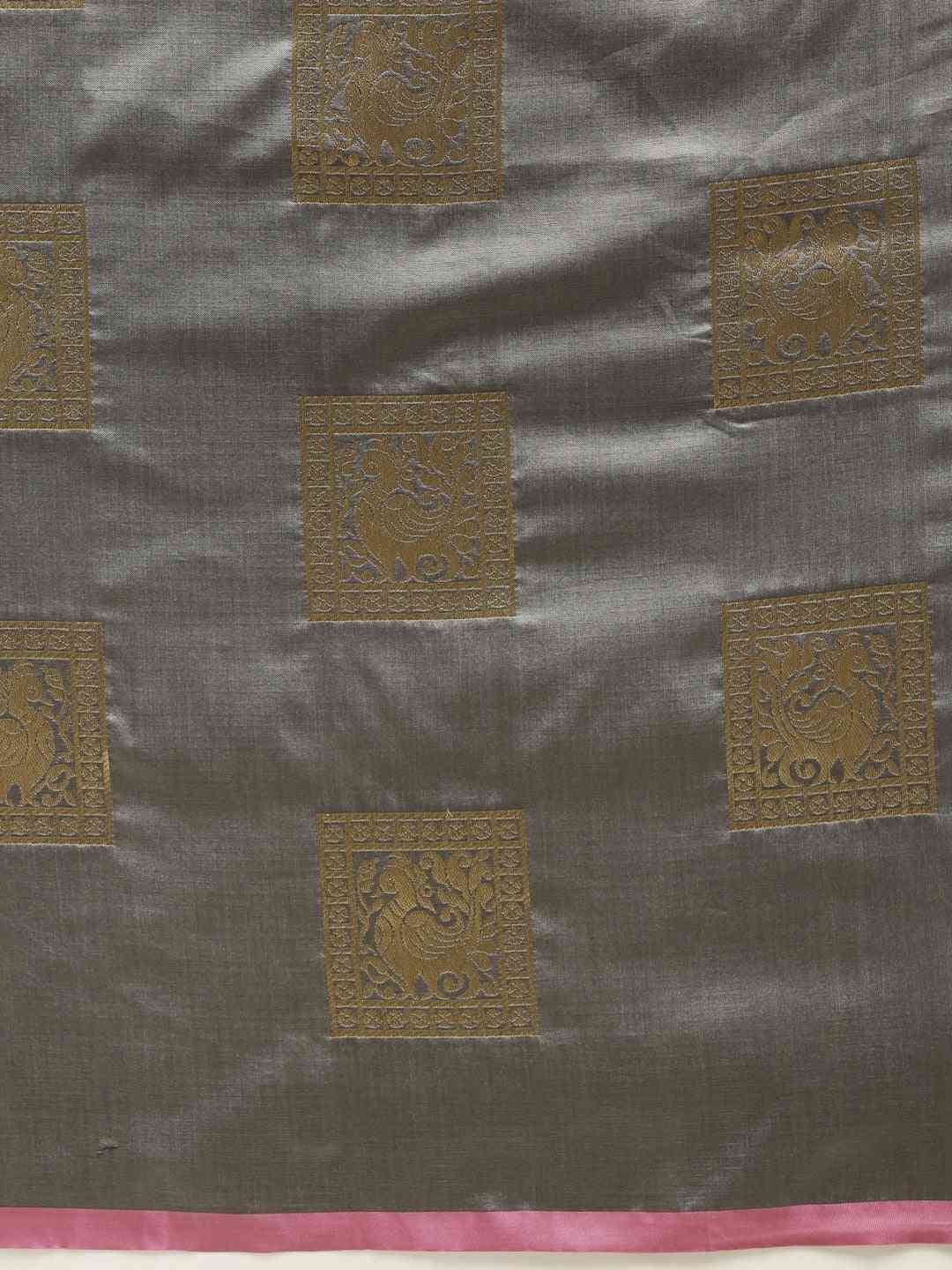 Kanjivaram Grey Colour Silk Blend Woven Design Saree