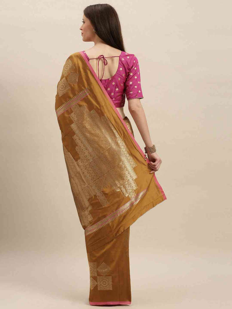 Stylish Kanjivaram Mustard Colour Silk Blend Woven Design Saree