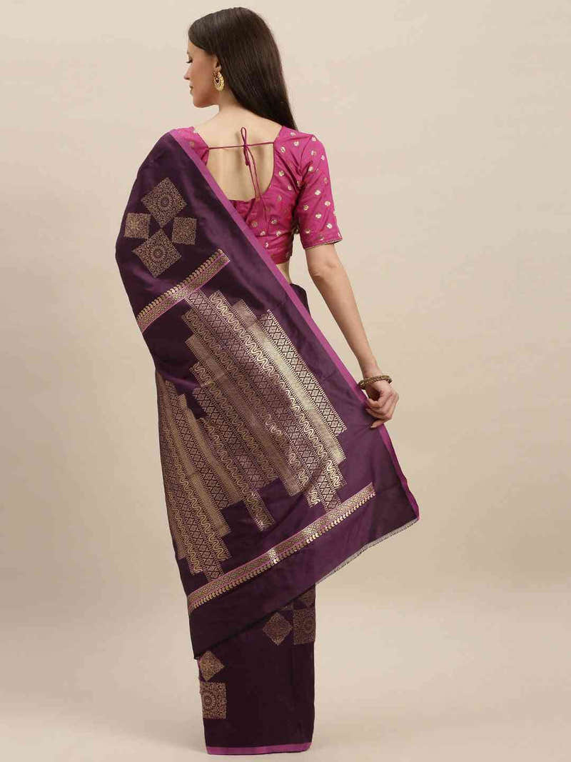 Stylish Kanjivaram Wine Colour Silk Blend Woven Design Saree