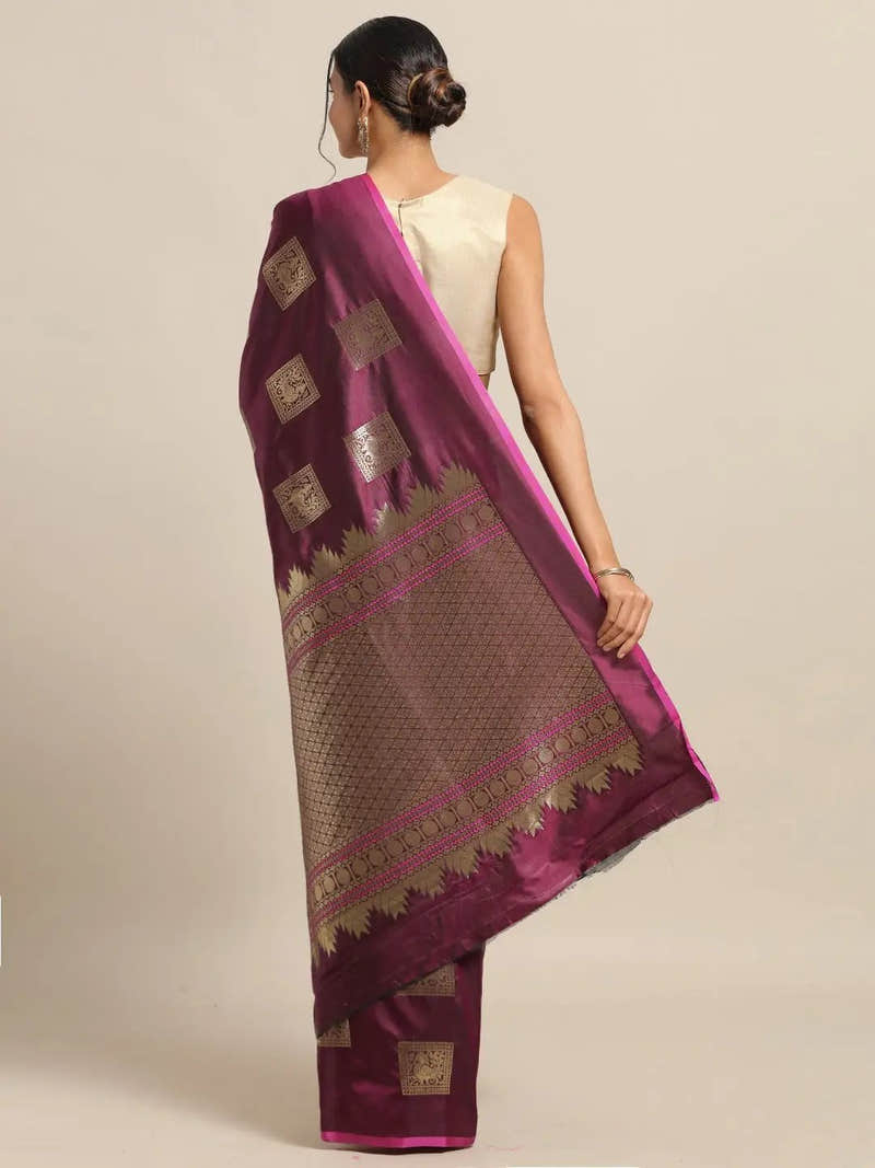 Kanjivaram Burgundy Colour Silk Blend Woven Design Saree