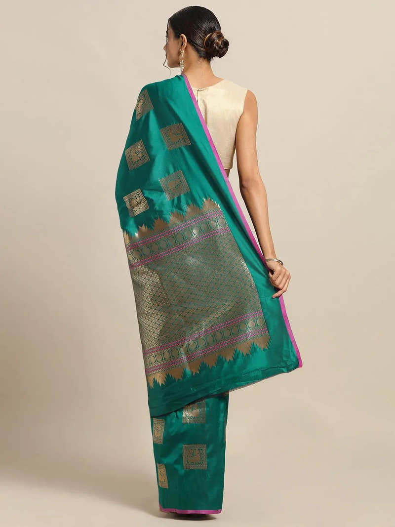 Kanjivaram Rama Colour Silk Blend Woven Design Saree