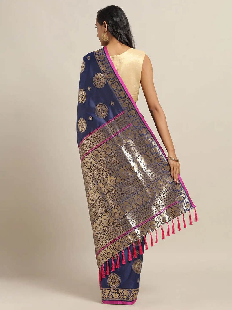 Banarasi Ethnic Motifs Navy Colour Woven Design Saree