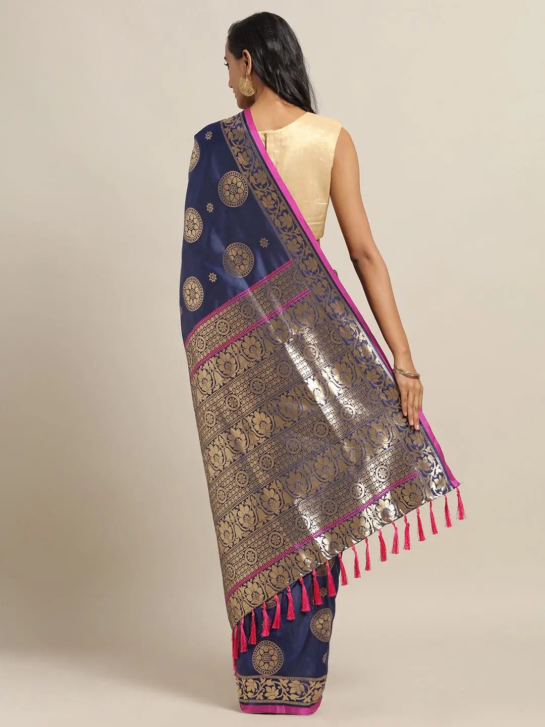 Banarasi Ethnic Motifs Navy Colour Woven Design Saree