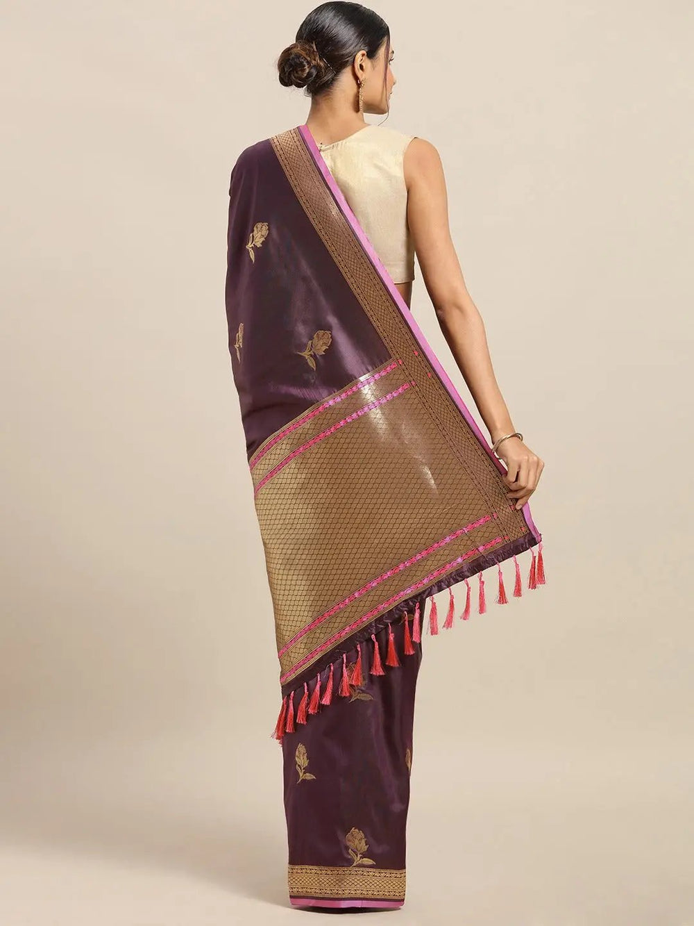 Traditional Banarasi Woven Design Burgundy Colour Silk Saree