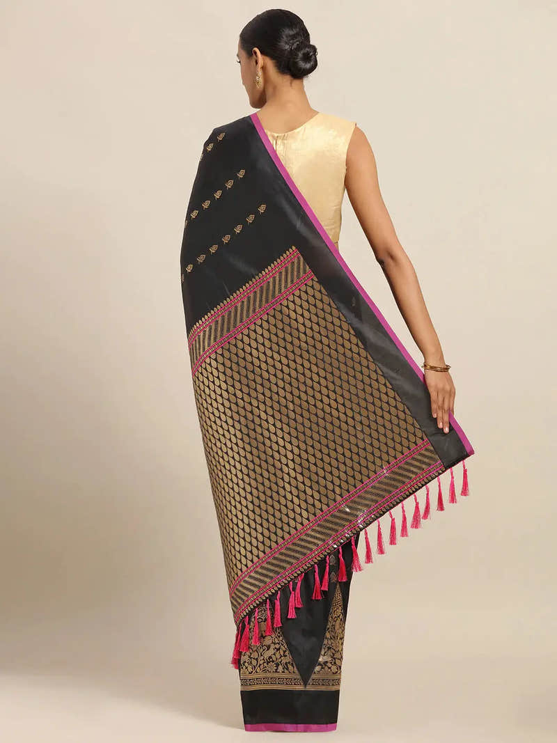 Digital Black Colour Silk Woven Design Banarasi Saree