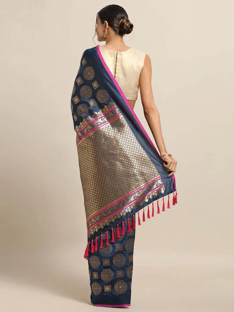 Stylish Teal Colour Ethnic Motifs Woven Design Banarasi Saree