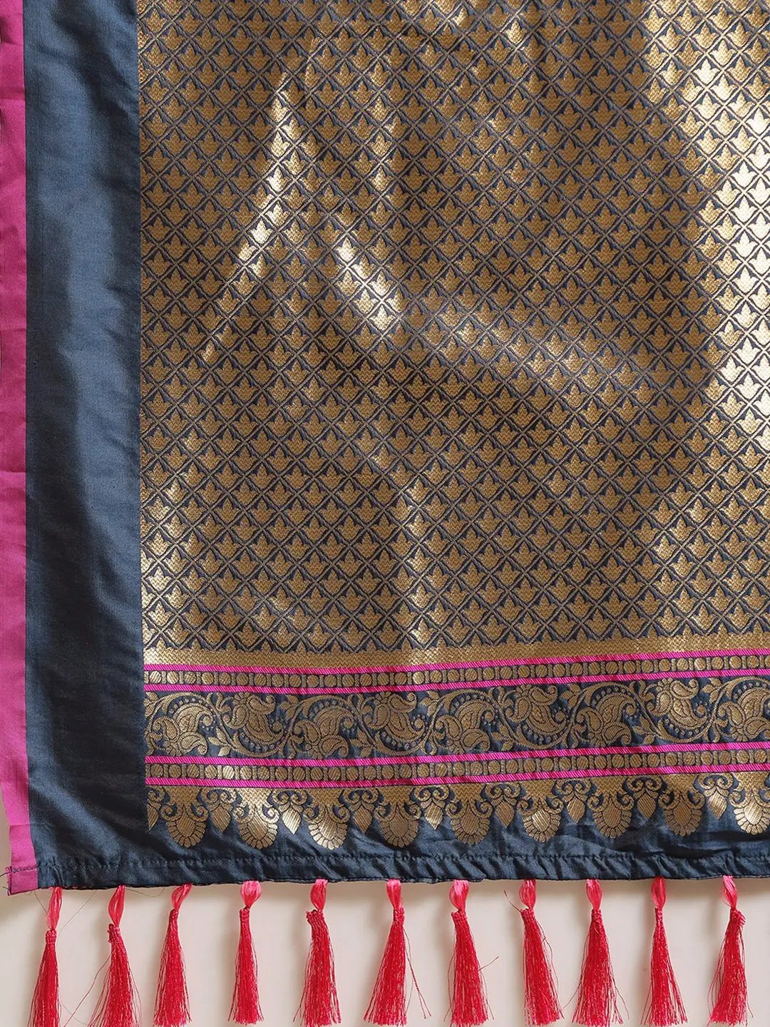 Stylish Teal Colour Banarasi Saree with Ethnic Motifs