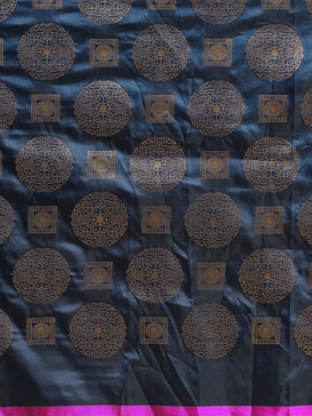 Stylish Teal Colour Banarasi Saree with Ethnic Motifs