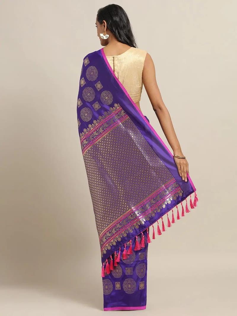Stylish Purple Colour Banarasi Saree with Ethnic Motifs