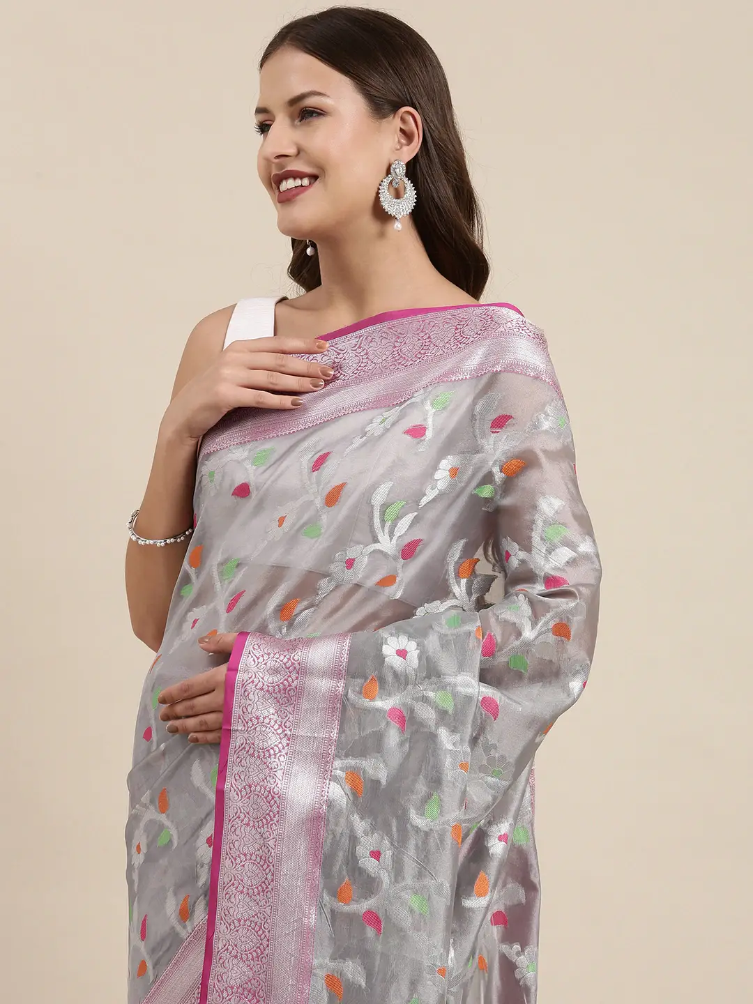 Kora Silk Banarasi Saree With Zari border