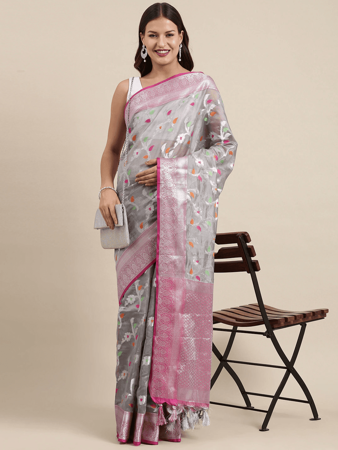Kora Silk Banarasi Saree With Zari border