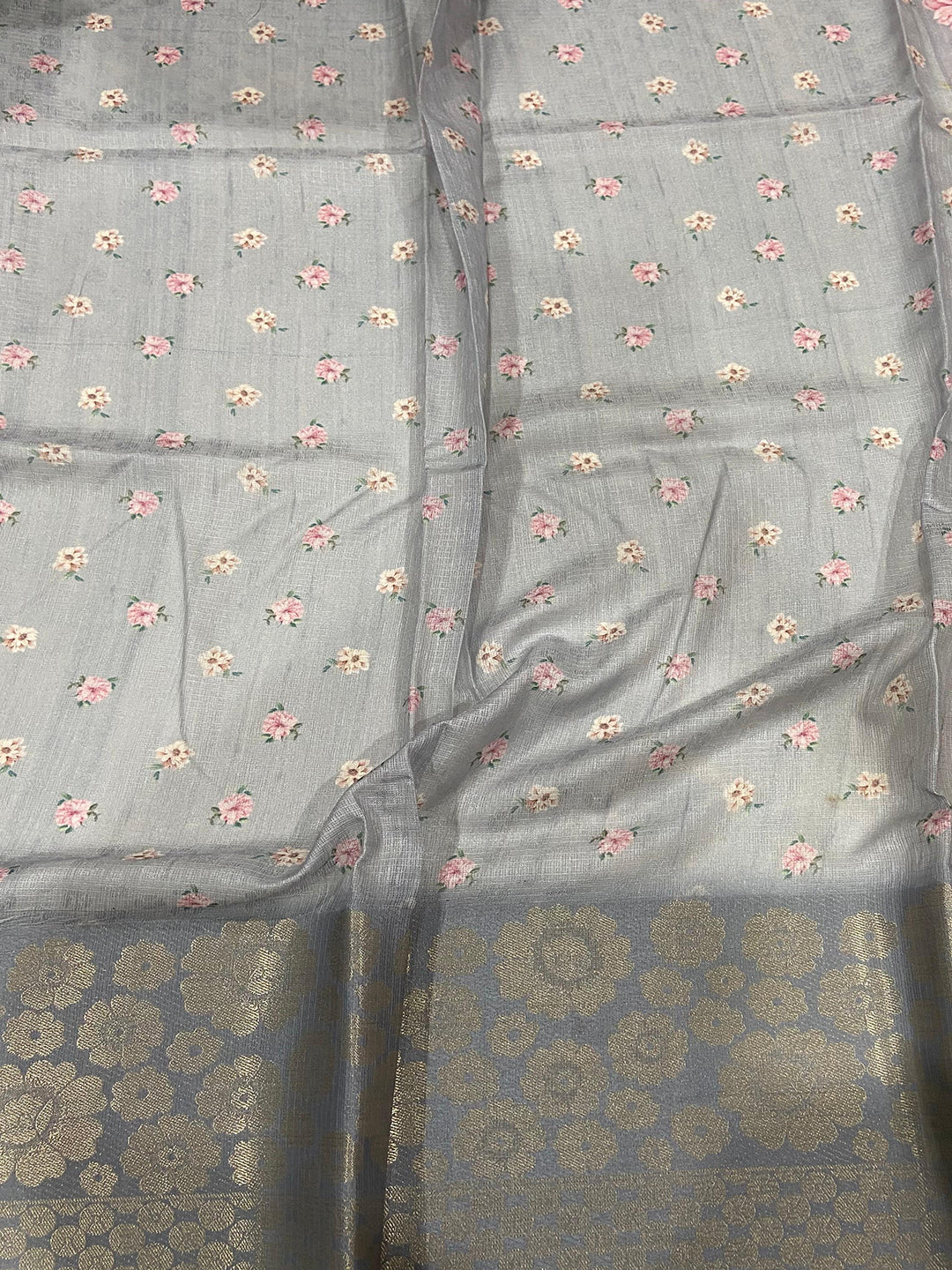 Grey Kota Doriya Zari Floral Kanchi Border Saree