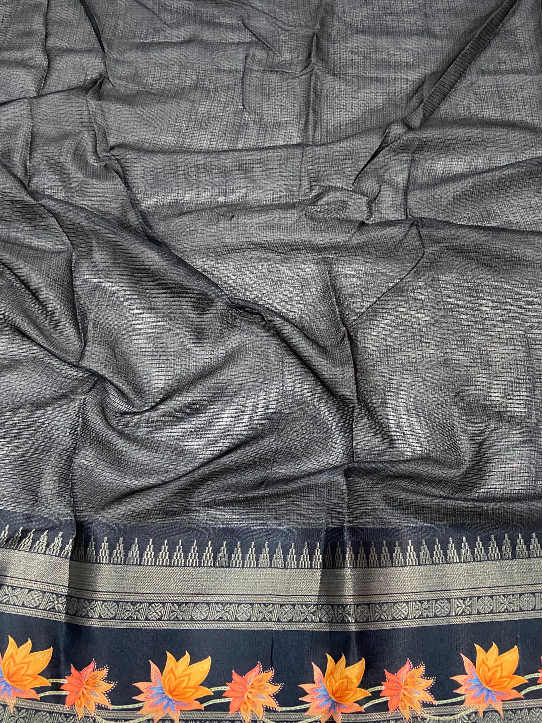 Dove Grey Kota Satin Border Saree