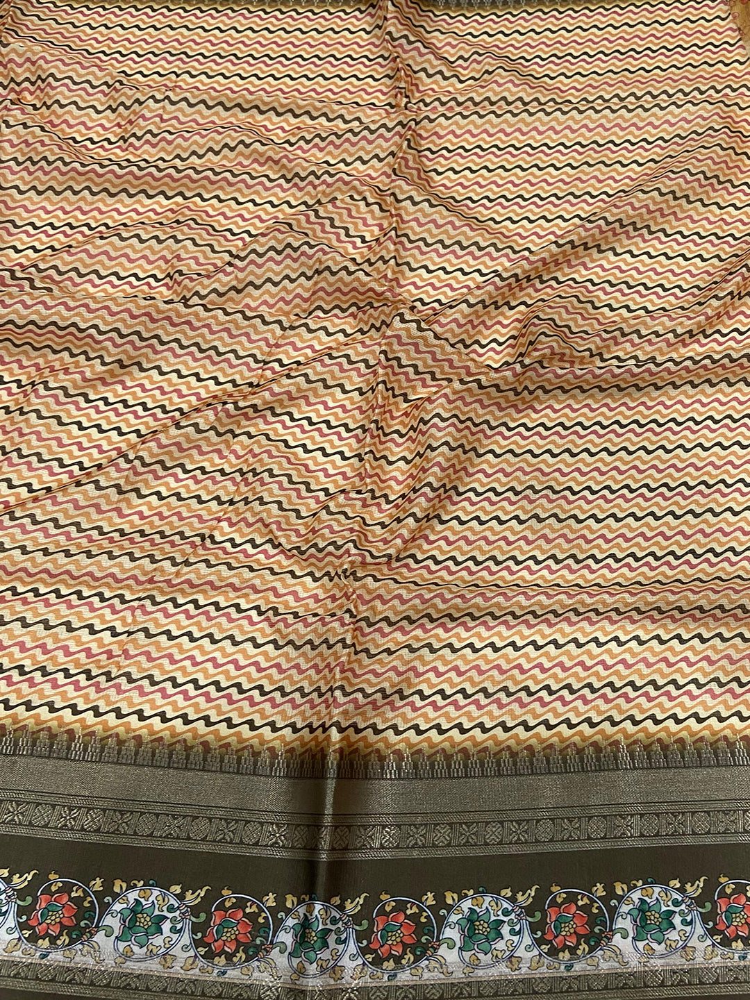 Mellow Yellow Kota Satin Border Saree