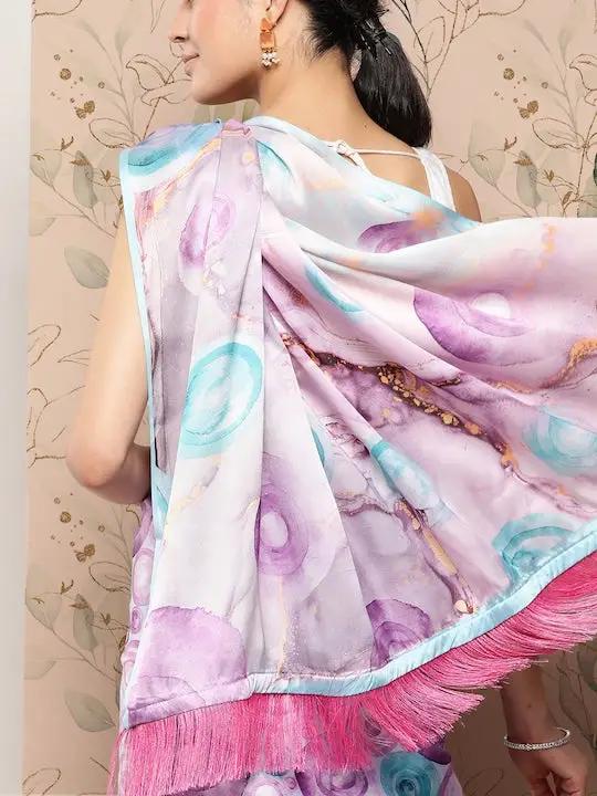 Soft Satin Georgette Pristel Colour Saree