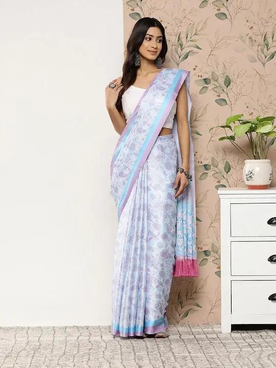 Soft Satin Georgette Pristel Colour Saree