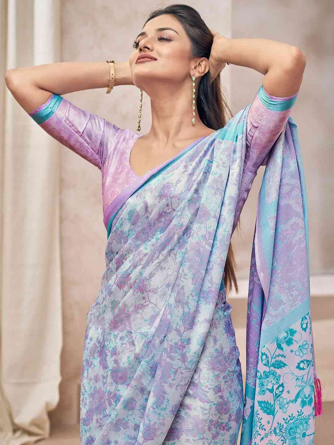 Beautiful Soft Satin Georgette Saree with Digital Print