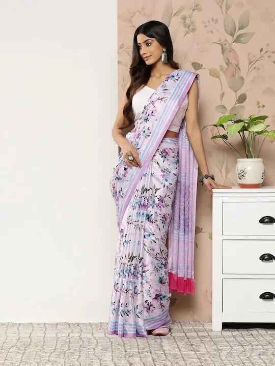 Soft Satin Georgette Pristel Colour Saree