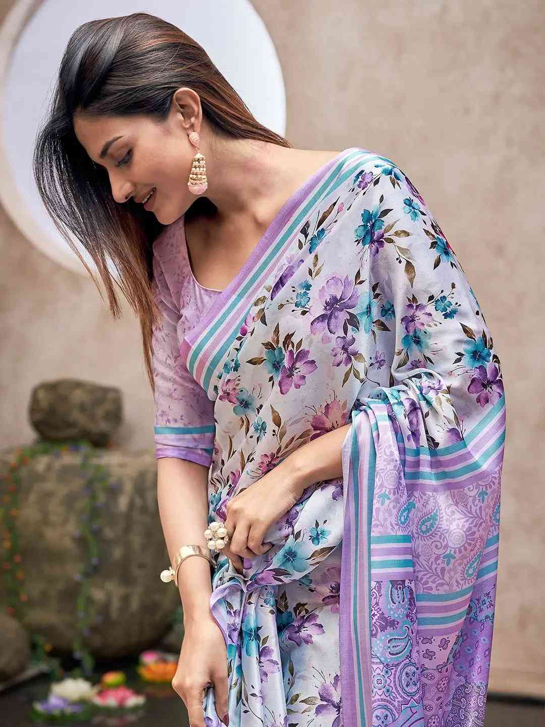 Exclusive Soft Satin Georgette Saree with Digital Print