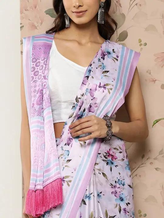 Soft Satin Georgette Pristel Colour Saree