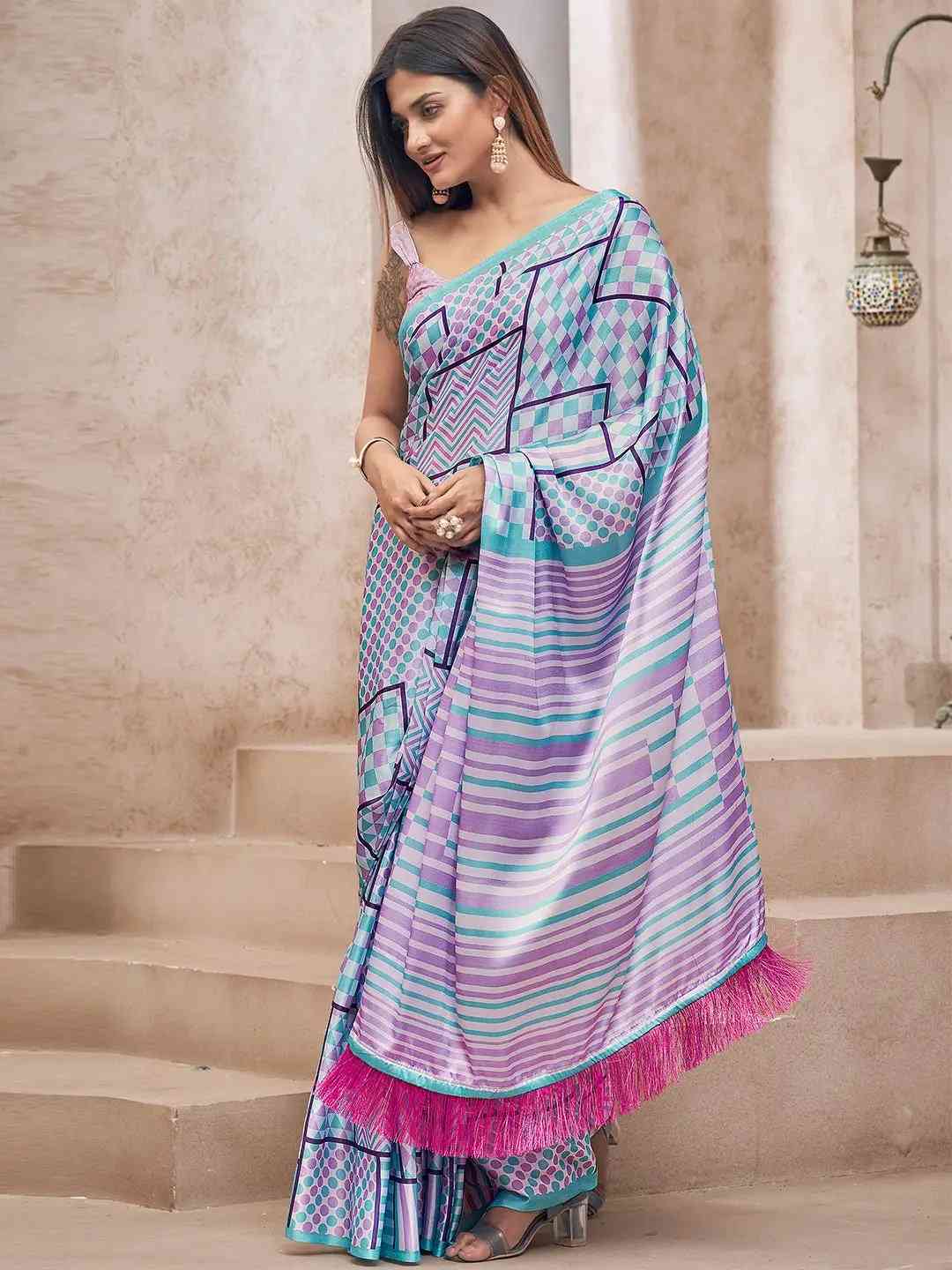 Stylish Soft Satin Georgette Saree with Digital Print